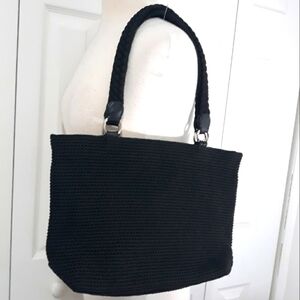 Lina Black Shoulder Bag Crocheted Zippered for Closure Nylon Inside pockets
